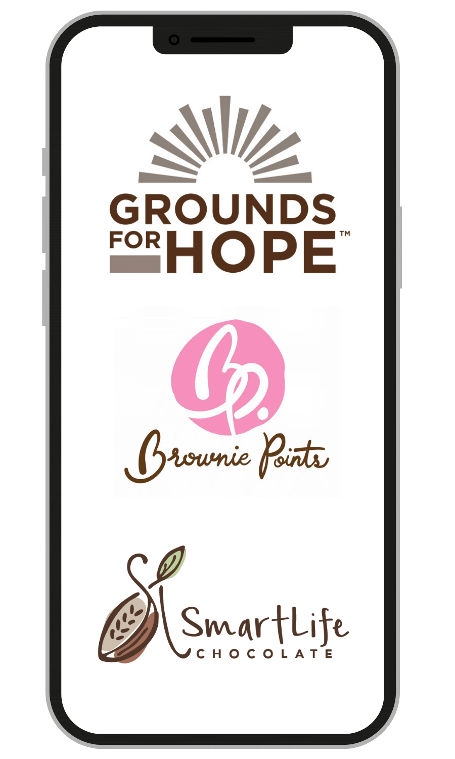 Phone screen with logos for shop for a cause (1)